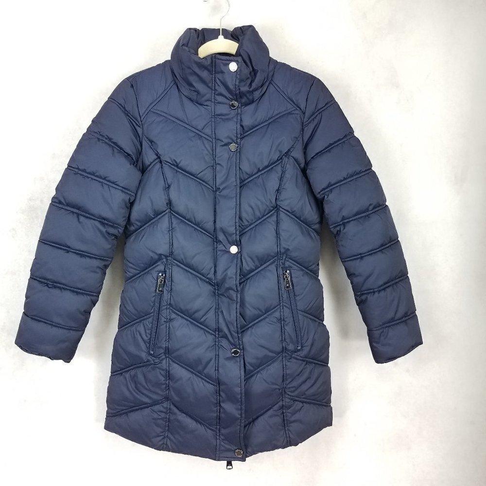 Kenneth Cole Quilted Puffer Coat Womens Small S Jacket Navy Blue Zip up